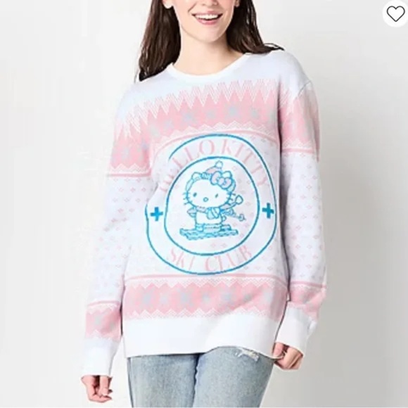 Sanrio Sweaters - Sweater XXL Sanrio - Hello Kitty Ski Club Pink Blue Pullover Crew Knit Tunic Top